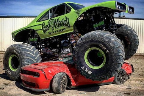 Gas Monkey Monster Truck Mutilates What Looks Like A 2015 Hellcat